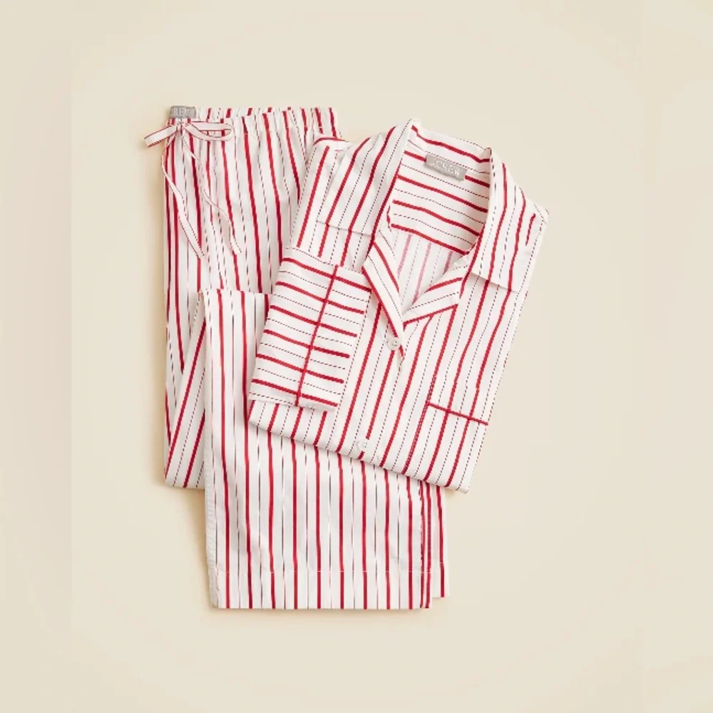 J.Crew Cotton poplin long-sleeve pajama pant set in peppermint stripe CP547